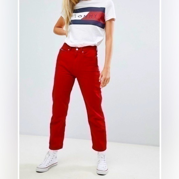 Tommy Hilfiger Denim - Tommy Hilfiger Vintage Red High Rise Straight Leg 90’s Denim Jean Pants Size 11